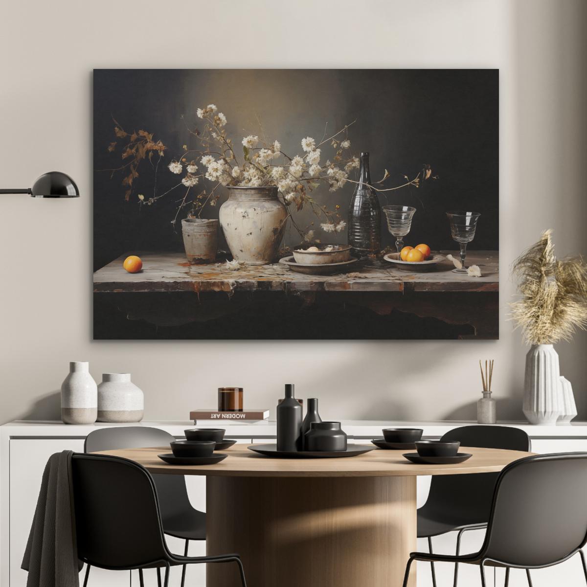 AKUSTIKBILD Stilleben - Blumen - Blumenstrauß - Vase - Wein Akustikpaneele 90x60 cm - Schwarz, Kunststoff (90/60/0.9cm) - MuchoWow