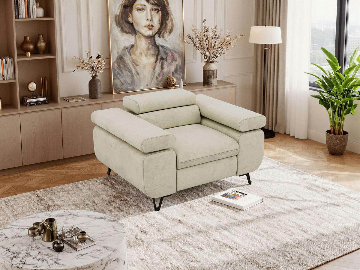 SESSEL PETER 1 - Beige Velvet - Beige/Schwarz, Textil/Metall (126/76/99cm) - MKS