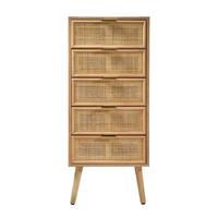 KOMMODE mit 5 Schubladen und Fronten aus natürlichem Rattan - H100,5 cm - Apfelbaumfarben, Holzwerkstoff (42/100.5/36.5cm) - Calicosy