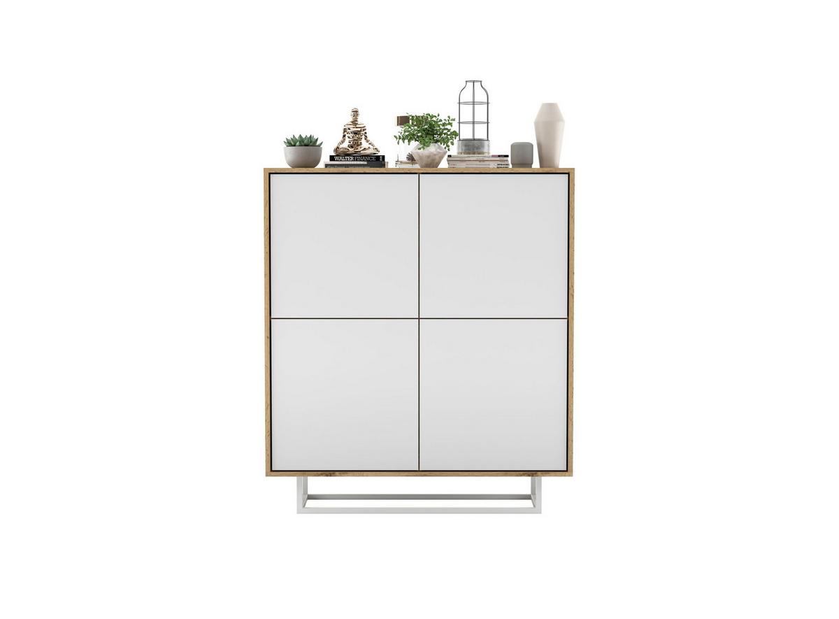 KOMMODE Apollo 4D Eiche wotan Weiß Matt 113 cm - Weiß, Holzwerkstoff/Metall (113/127/35cm) - Meble Lindner