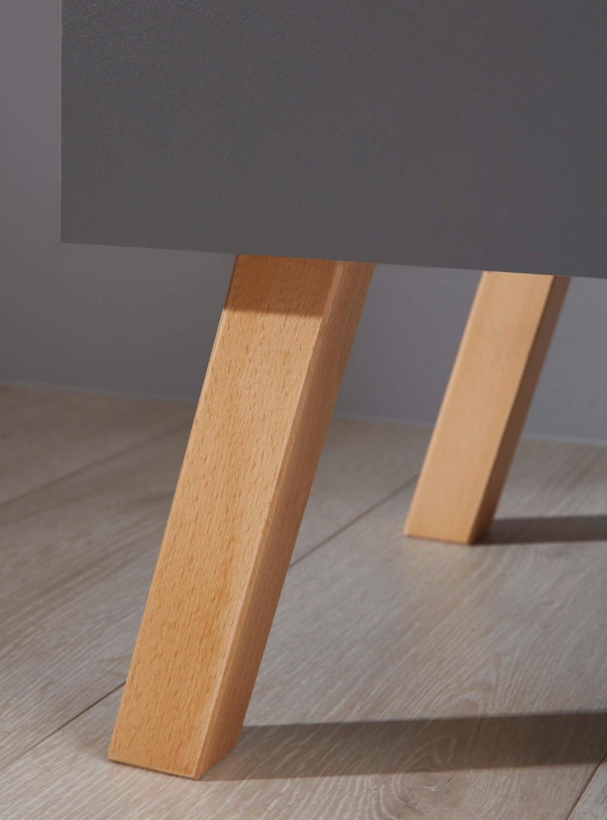 KLEIDERSCHRANK grau matt mit Buche massiv, 3-türig 130 x 190 cm für Baby- und Kinderzimmer - Eichefarben/Buchefarben, Holz/Holzwerkstoff (60/190/130cm) - Top.Furn