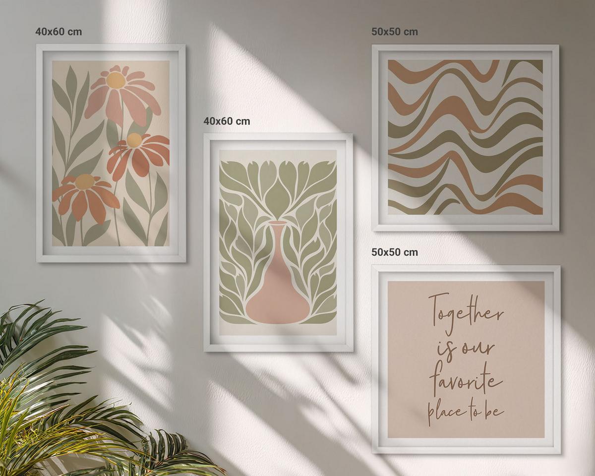 BILDER SET 4er Set - 50x50 cm & 40x60 cm Weißer Rahmen - Abstrakte Pastellblumen - Weiß, Kunststoff (50/50cm) - TULUP