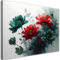 WANDBILD, Rote grüne Pflanze Blumen - Grün, Textil (90/60cm) - Feeby