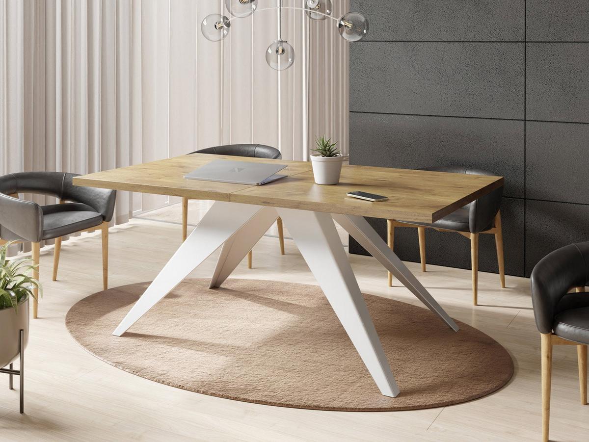 ESSTISCH Vance Weiß rechteckig ausziehbar, Lancelot Eiche 160-260/90/76 cm - Eichefarben/Weiß, Holzwerkstoff/Metall (90/260/76cm) - WFL GROUP