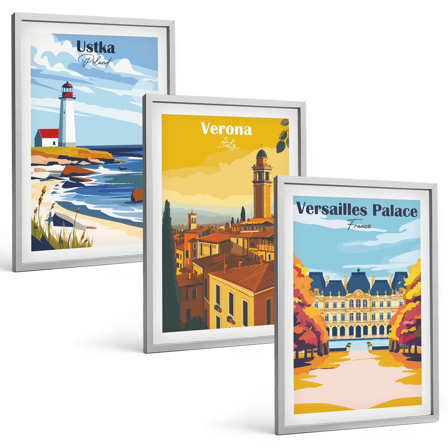 BILDER SET 3er Set - 40x60 cm Silberner Rahmen - Ansichten von Orten am Meer und von Städten - Silberfarben, Kunststoff (40/60cm) - TULUP
