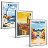 BILDER SET 3er Set - 40x60 cm Silberner Rahmen - Ansichten von Orten am Meer und von Städten - Silberfarben, Kunststoff (40/60cm) - TULUP