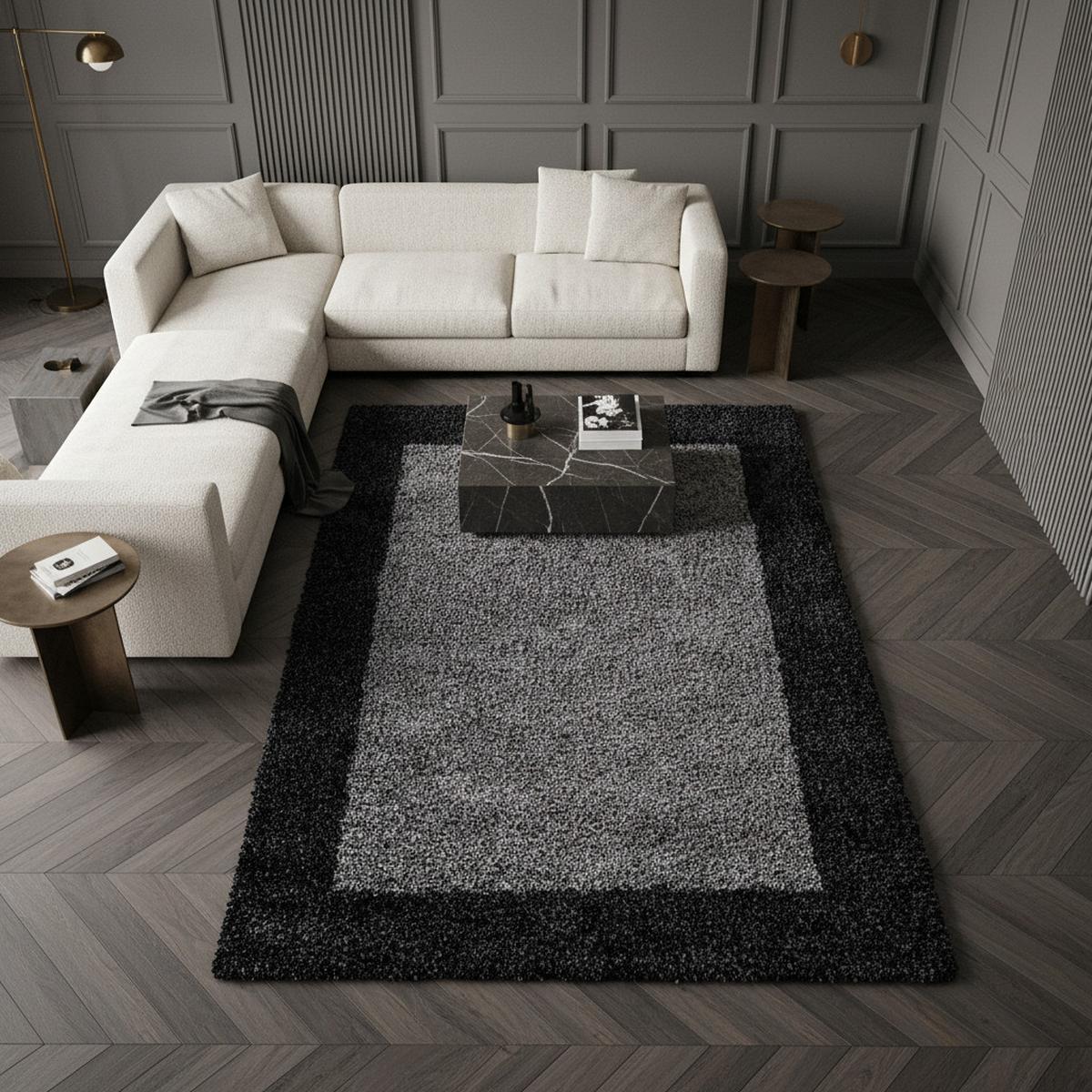 HOCHFLORTEPPICH RHEIN, mit Bordüre, Anthrazit, 300 x 400 cm - Anthrazit, Textil (400/300cm) - KADIMA DESIGN