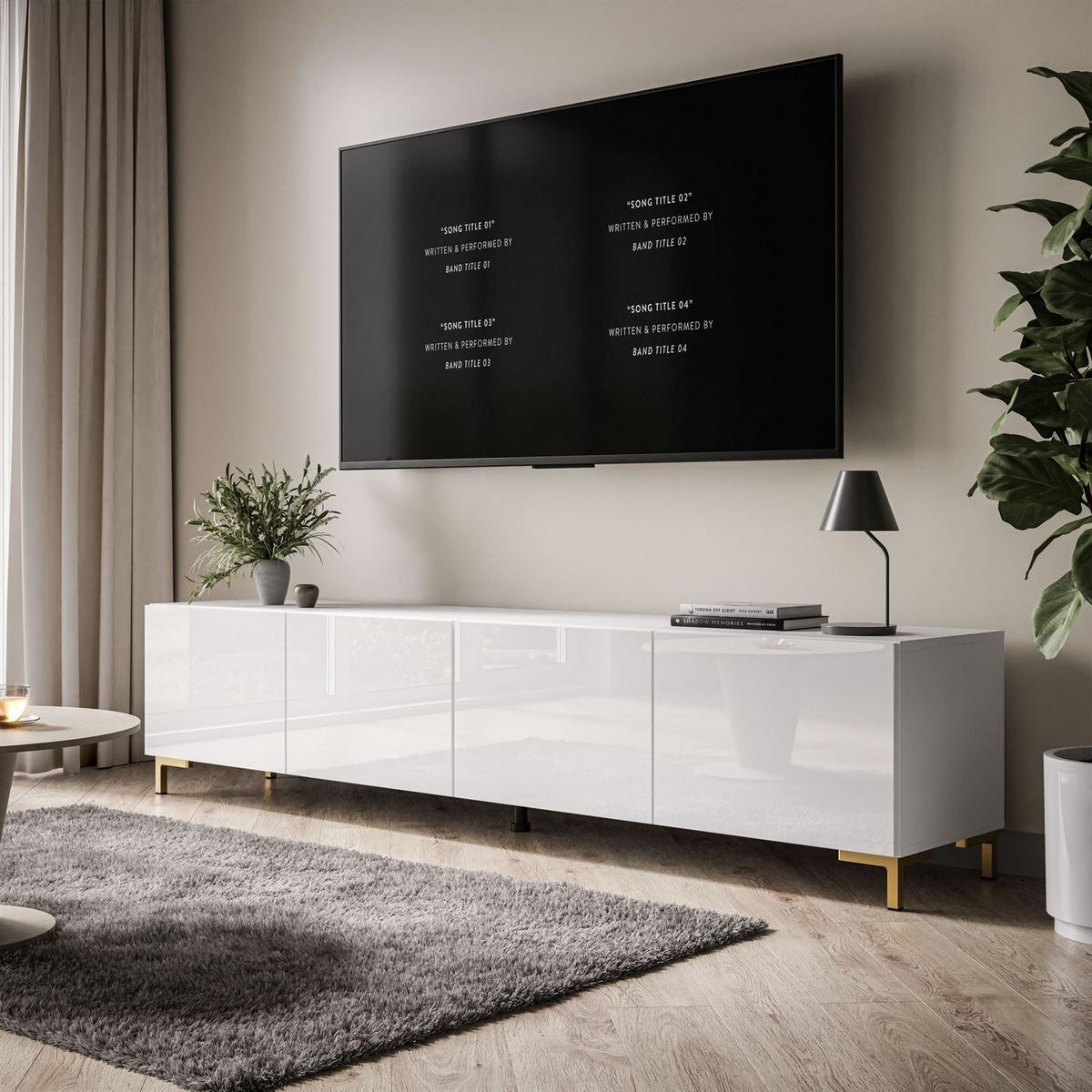 TV-LOWBOARD COLGANTE 200 cm auf Gold Kunststoffbeinen - Weiß Hochglanz/Goldfarben, Holzwerkstoff/Kunststoff (200/45/40cm) - Lookway