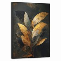 LEINWAND Bilder mit Rahmen - Golden Leaf Komposition - Botanical Luxury - 50x70 - Goldfarben, Textil (50/70cm) - MuchoWow
