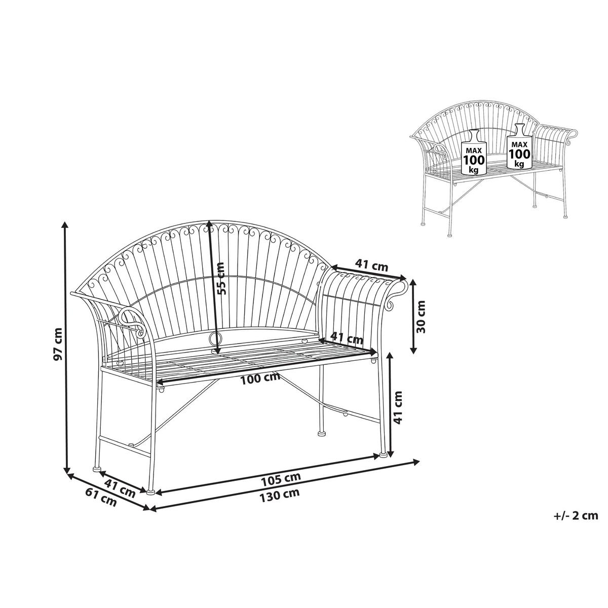 GARTENBANK 130 cm Metall Cremeweiß Gualea - Creme/Weiß, Metall (130/97/61cm) - Beliani
