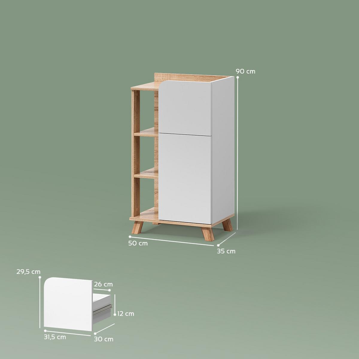 UNTERSCHRANK Marano Sonoma/Weiß 50 x 90 cm mit Tür und Schublade - Weiß/Sonoma Eiche, Holzwerkstoff (50/90/35cm) - Livinity®