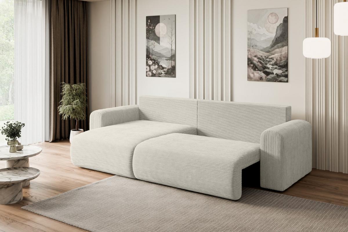 ECKSOFA mit Schlaffunktion und Bettkasten ORRO-L - 272x145x83 cm Creme Cord - Hellgrau/Creme, Holzwerkstoff/Kunststoff (272/145cm) - ALTDECOR