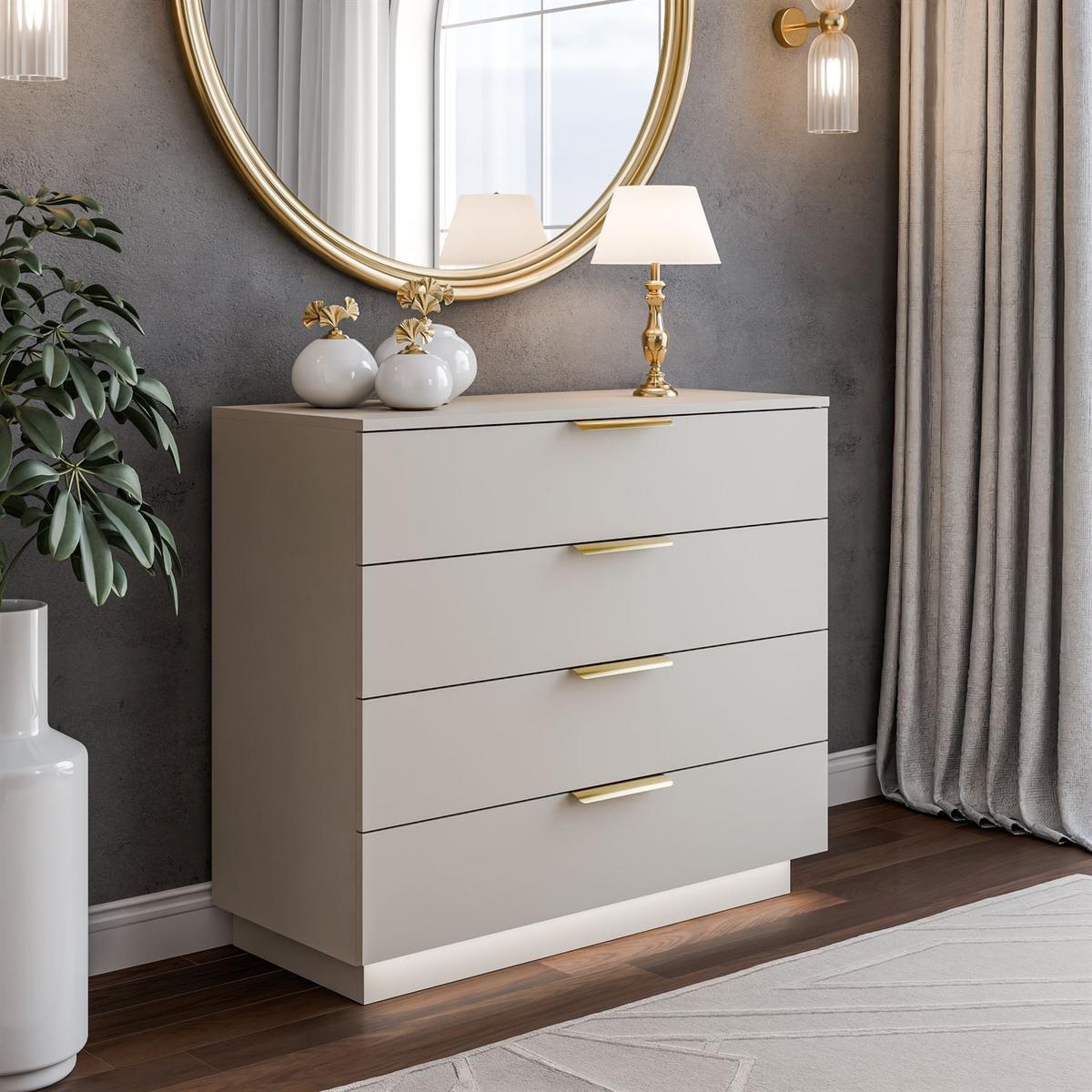 KOMMODE LINA KASCHMIR 95 mit LED-Beleuchtung auf Sockel Gold Chrom - Kaschmir, Holzwerkstoff (95/84/40cm) - Lookway
