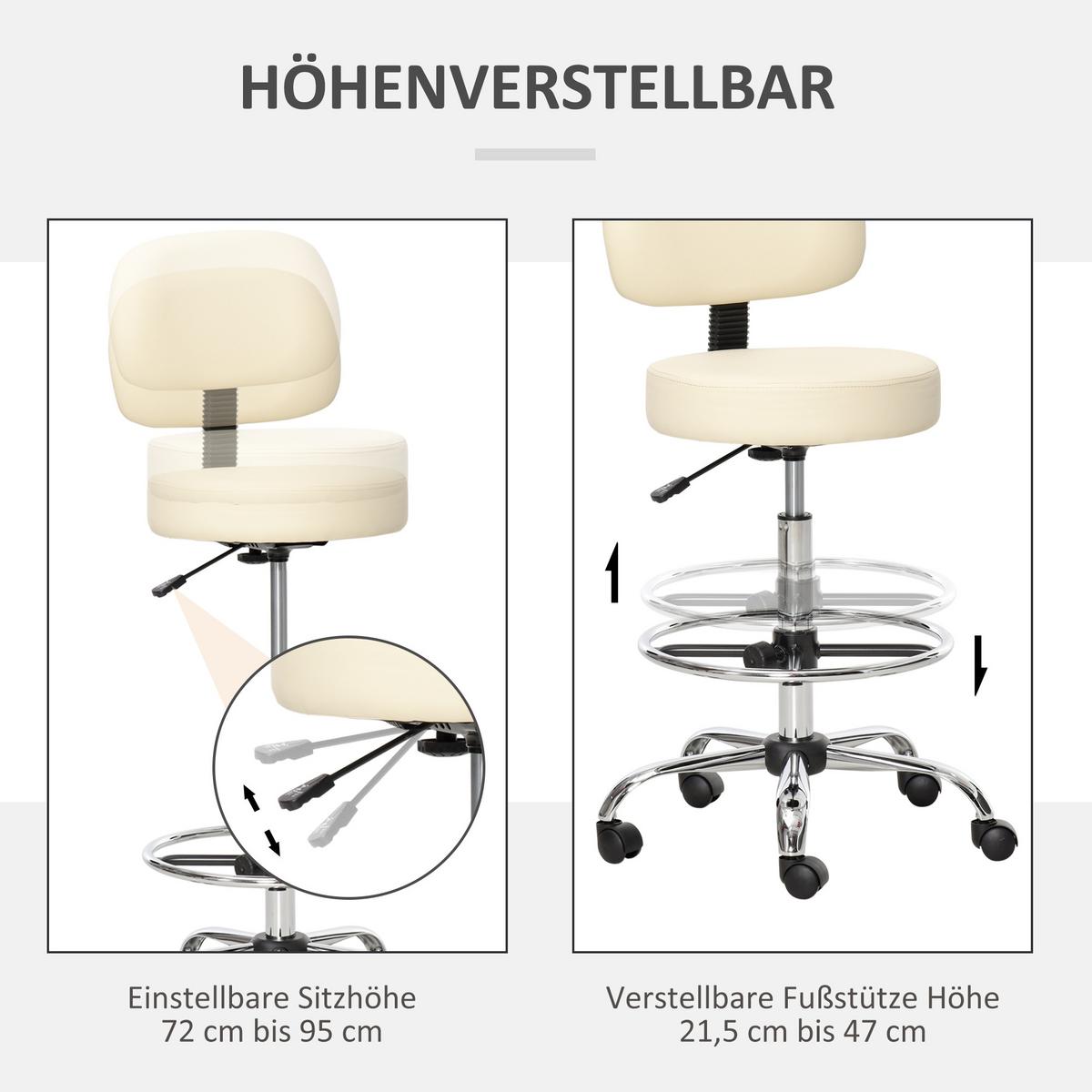 BARHOCKER Drehstuhl Höheverstellbarer Barstuhl mit Lehne aus Kunstleder-Leder - Beige, Kunststoff (57/104/56cm) - HOMCOM
