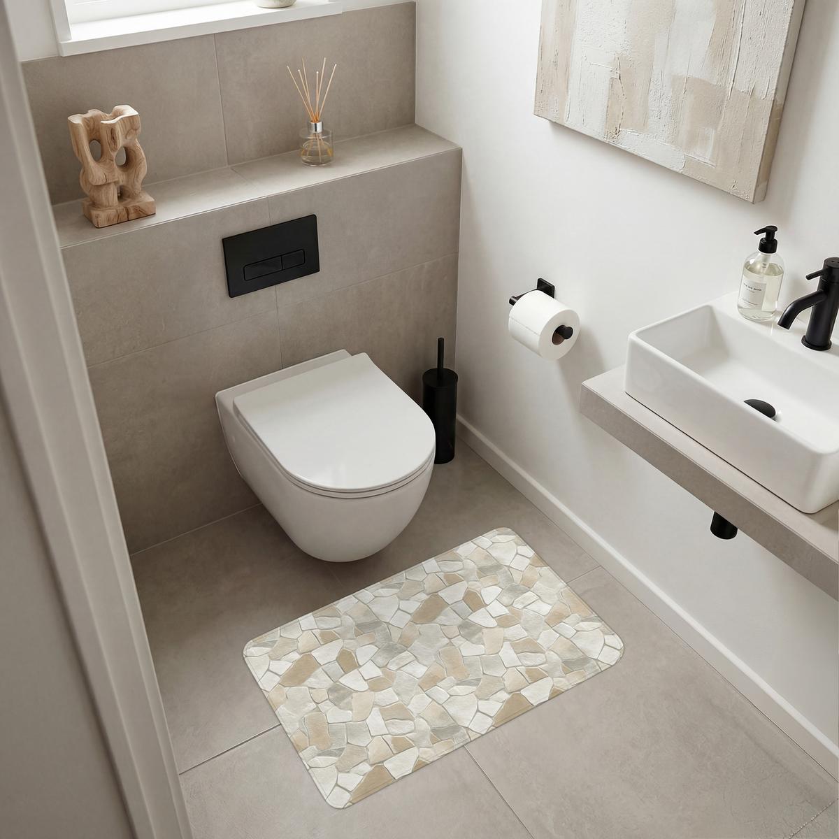 BADEMATTE Mosaik - Steine - Beige 80x50 cm - Beige/Creme, Textil (80/50cm) - OnlyWow