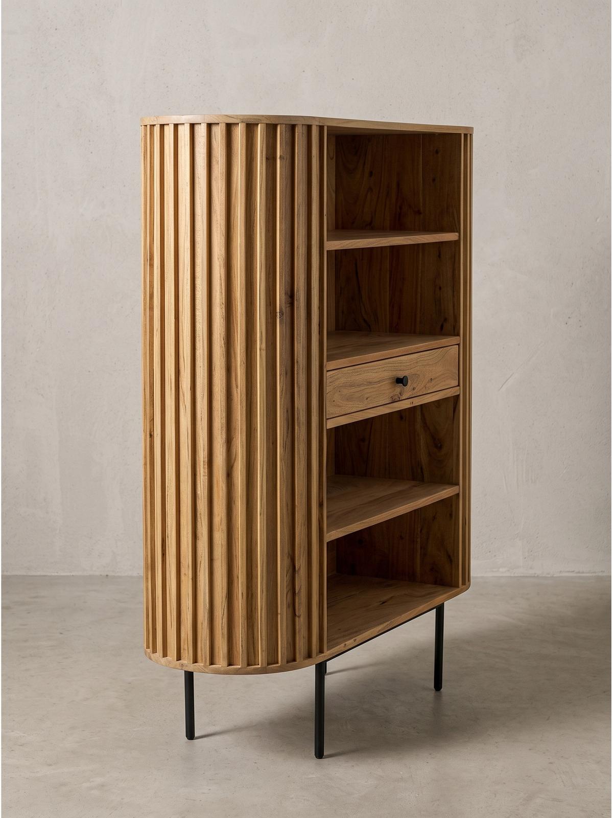 BÜCHERREGAL MELA, Akazie Massivholz, mit Stauraum, 105 x 40 x 122 cm - Akaziefarben, Holz/Metall (105/122/40cm) - KADIMA DESIGN