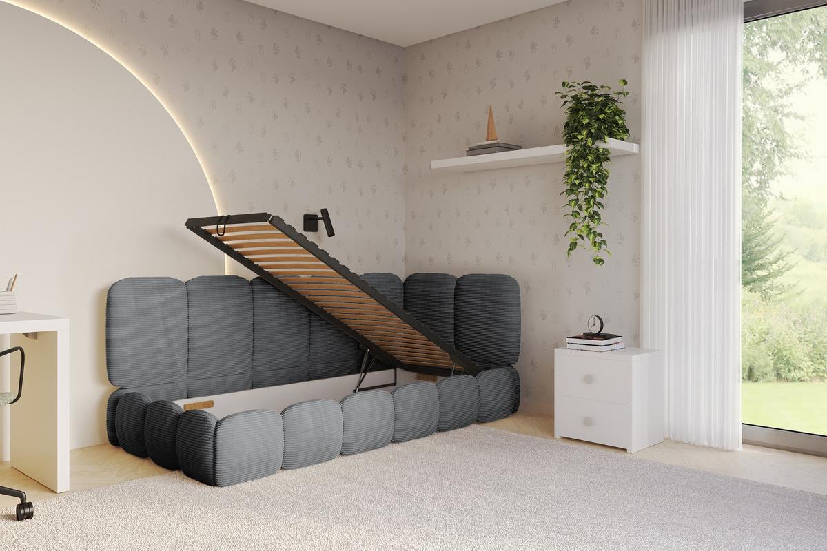 EINZELLBETT Jugendbett mit Bettkasten, Links - AVRY 80x200 Dunkelgrau - Dunkelgrau/Graphitfarben, Holzwerkstoff/Textil (80/200cm) - ALTDECOR