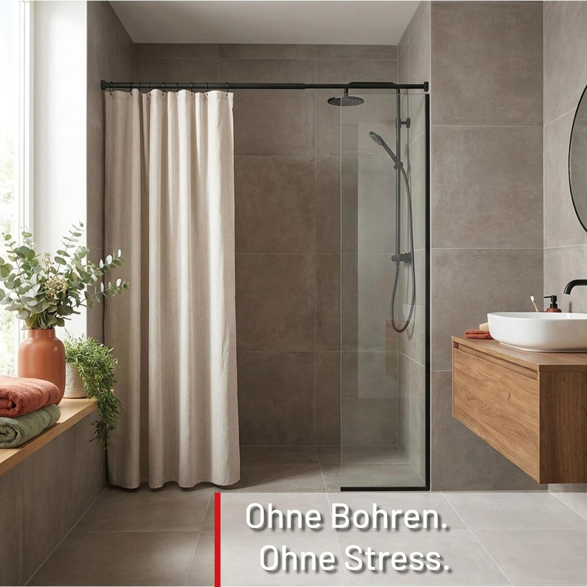 DUSCHVORHANGSTANGE ohne Bohren ausdrehbare Teleskop-Klemmstange aus Metall 125-220cm - Schwarz, Metall (125cm) - Deco-Raum