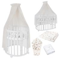 BABYBETT WHITE OVAL 7in1 mit Matratze und Himmelset - Champagner/Weiß, Holz/Textil (73/125cm) - waldin