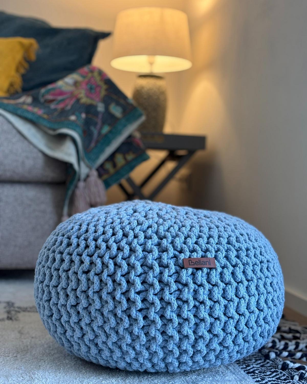 POUF Conrad 40/40/25 cm - Hellblau, Naturmaterialien/Textil (40/25/40cm) - Beliani