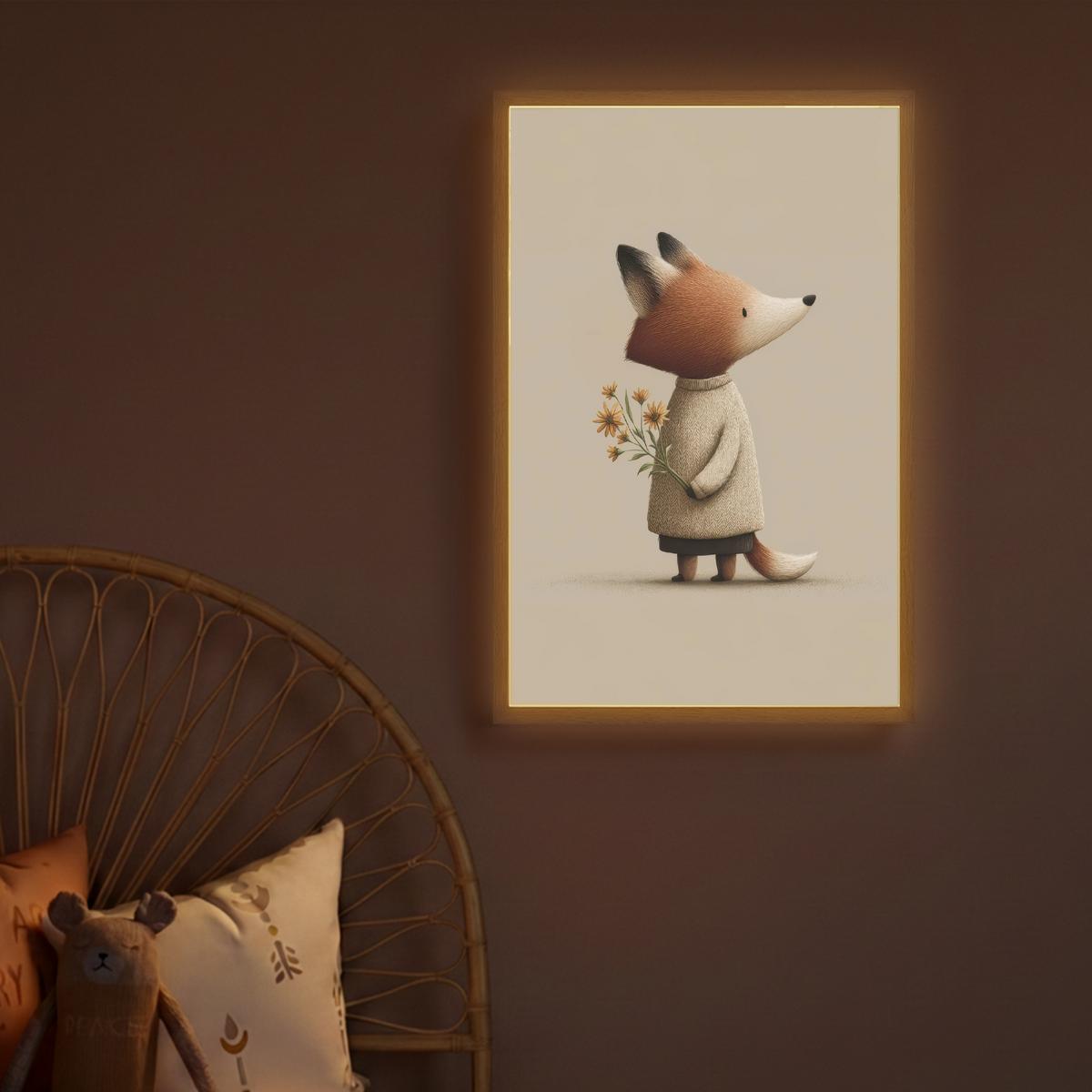 WANDLEUCHTE MIT AKKU Fuchs - Gelbe Blumen - Minimalistisch 40x60 cm - Taupe, Holzwerkstoff (40/60/8cm) - OnlyWow