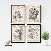 POSTER Set mit 4 Jahrgang Druckerei Patent A4 Schwarzer Rahmen - Schwarz, Papier (29.7/3cm) - Nacnic