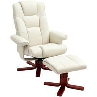 RELAXSESSEL mit Hocker, Fernsehsessel mit Liegefunktion, Wippfunktion, Cremeweiß - Creme/Dunkelrot, Leder/Holz (84/104/84cm) - HOMCOM