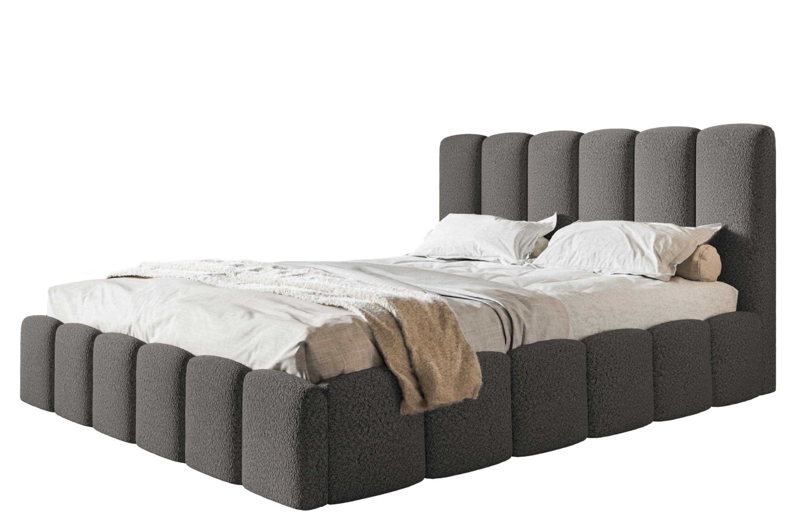 BETT 120x200 - Polsterbett mit Bettkasten und Holzrahmen - Modern Betten - Kuscheliger Catch-Me-Stoff - Kollektion Lucy - Grau - Grau, Holz/Textil (120/200cm) - Alpi-Möbel