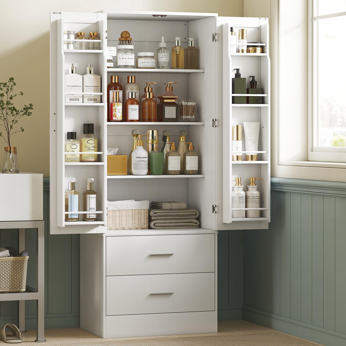 KÜCHENSCHRANK Spanplatte MDF Weiß - Silberfarben/Weiß, Holzwerkstoff/Metall (40/159/60cm) - HOMCOM