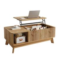 COUCHTISCH holzoptik & 3d-wellen-design mit lift-funktion & verstecktem stauraum - Naturfarben, Holzwerkstoff (48/95/50cm) - Urban Meuble