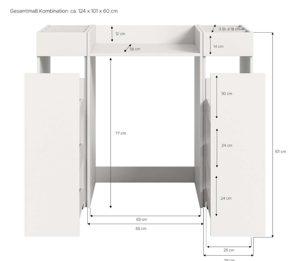 WASCHMASCHINENUMBAU weiß Set 3-teilig, Überbauschrank und Anstellregale 124 x 101 cm - Schwarz/Weiß, Holzwerkstoff/Kunststoff (124/101/60cm) - Inn.Furn