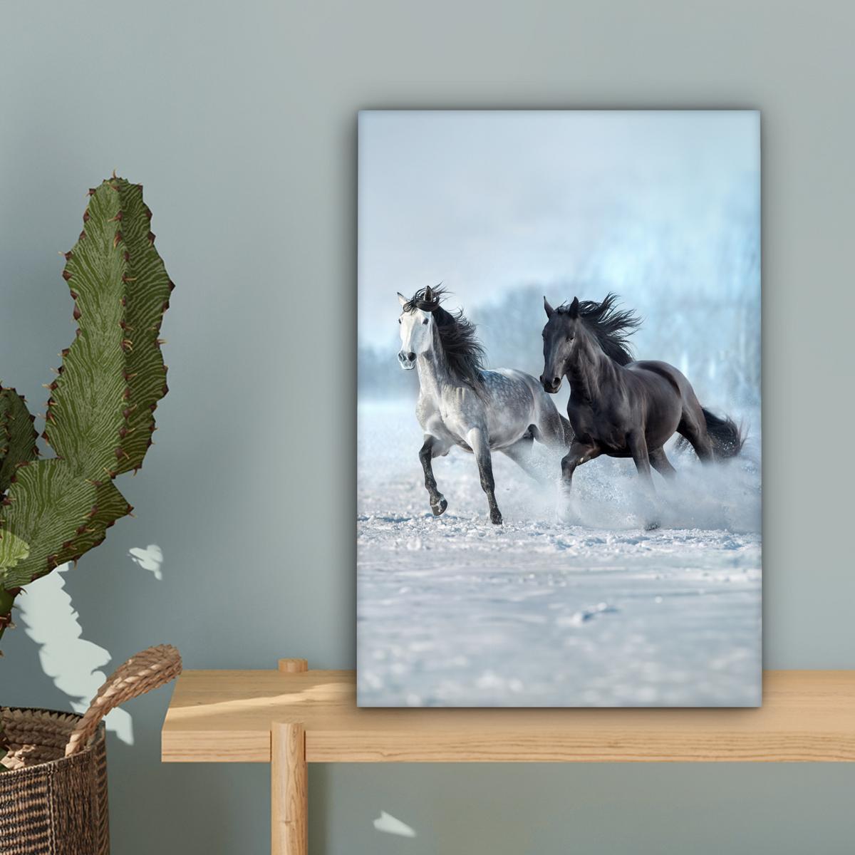 LEINWANDBILD Pferde - Winter - Tiere - Natur - Schnee Deko Wohnzimmer 20x30 cm - Anthrazit, Textil (20/30cm) - MuchoWow