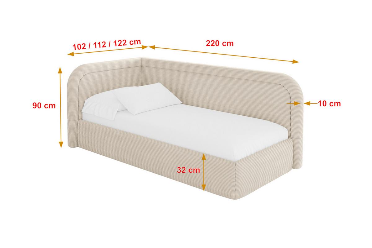 EINZELLBETT Jugendbett mit Bettkasten, Rechts - JOVY 90x200 Beige - Kaschmir, Holzwerkstoff/Textil (90/200cm) - ALTDECOR