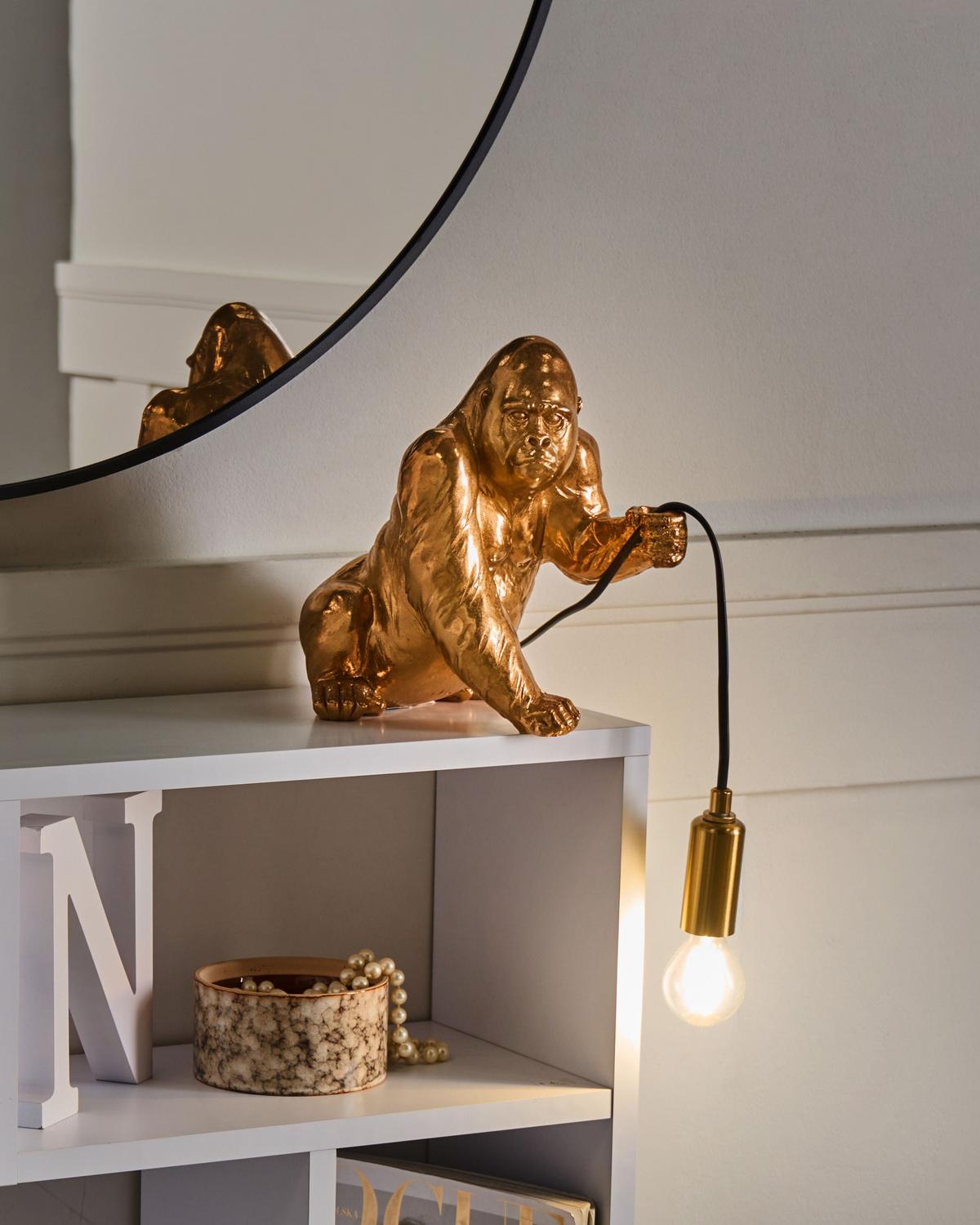TISCHLAMPE Gorilla Gold Harambe - Messingfarben/Goldfarben, Kunststoff (20/15/21cm) - Beliani