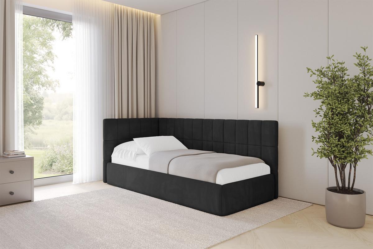 EINZELLBETT Jugendbett mit Bettkasten, Rechts - TULY 80x200 Schwarz - Anthrazit, Holzwerkstoff/Textil (80/200cm) - ALTDECOR