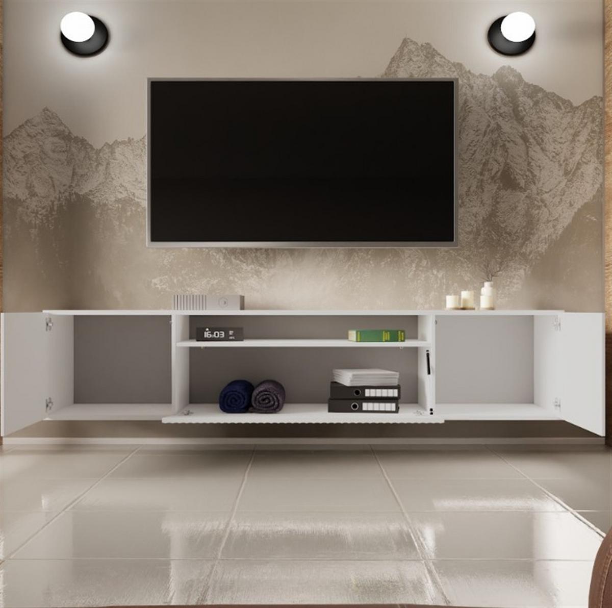 LOWBOARD VAREN 200/41/40 cm, Hängender TV-Schrank Weiß - Weiß, Holzwerkstoff (200/41/40cm) - MASSENO