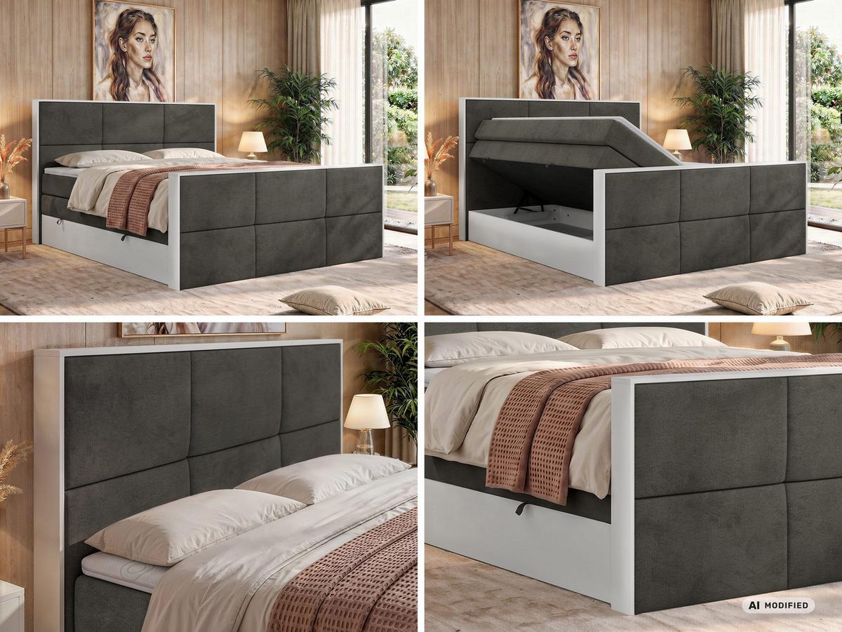 BOXSPRINGBETT DELVIT KING DUO 180/200 - Dunkelgrau Velvet - Topper Visco - H4 - Dunkelgrau/Anthrazit, Kunststoff/Textil (180/200cm) - MKS