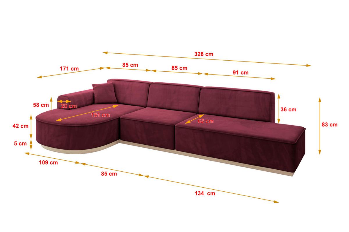 ECKSOFA Ottomane Links ARRIO-L2 - 328x171x83 cm Bordeauxrot - Bordeaux, Holzwerkstoff/Textil (328/171cm) - ALTDECOR