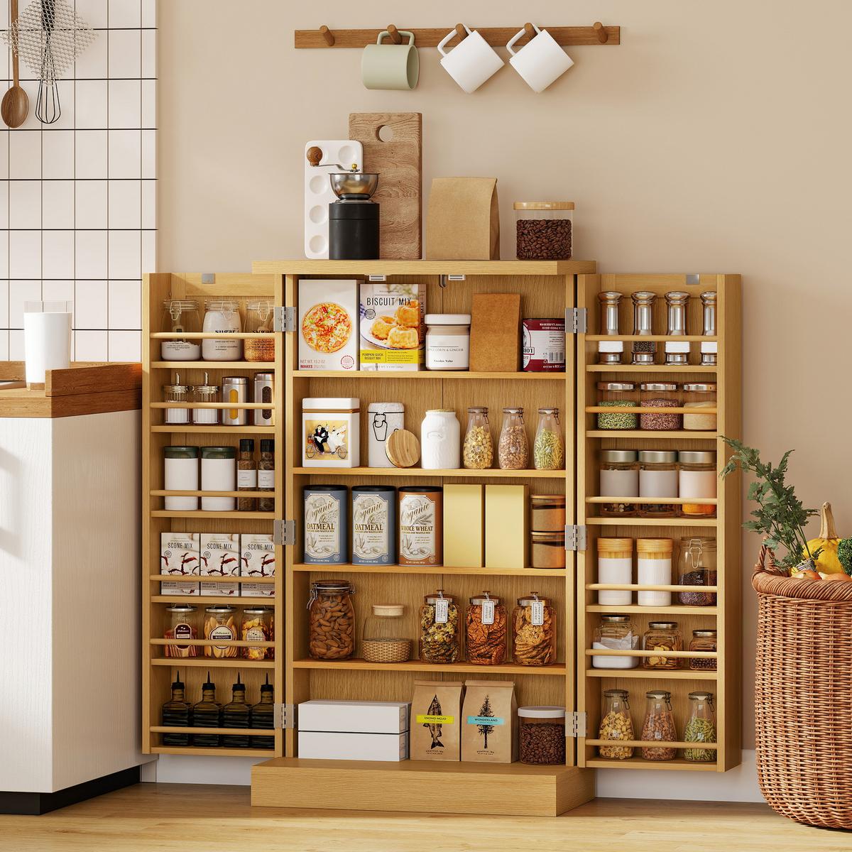 KÜCHENSCHRANK MDF Rattan Naturholz - Naturfarben, Holzwerkstoff (30/104/60cm) - HOMCOM
