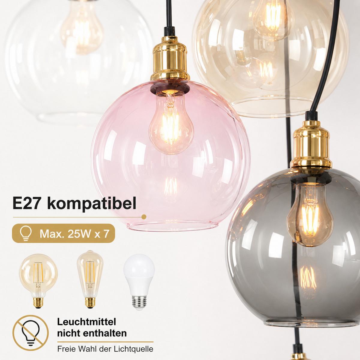 PENDELLEUCHTE Lyveth 50/20/191 cm - Multicolor/Schwarz, Glas/Metall (50/20/191cm) - ZMH
