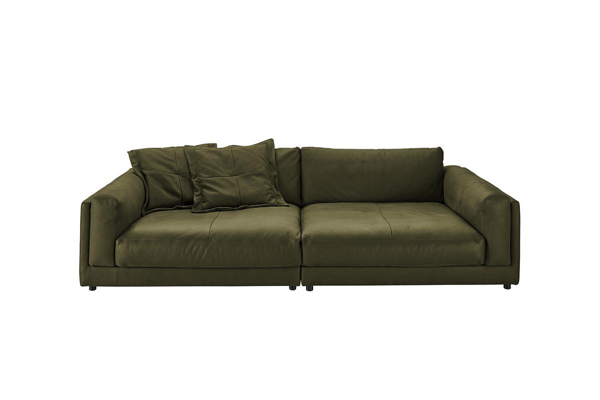 BIG SOFA RAINA Grün Leder - Schwarz/Olivgrün, Leder/Kunststoff (254/85/150cm) - KAWOLA