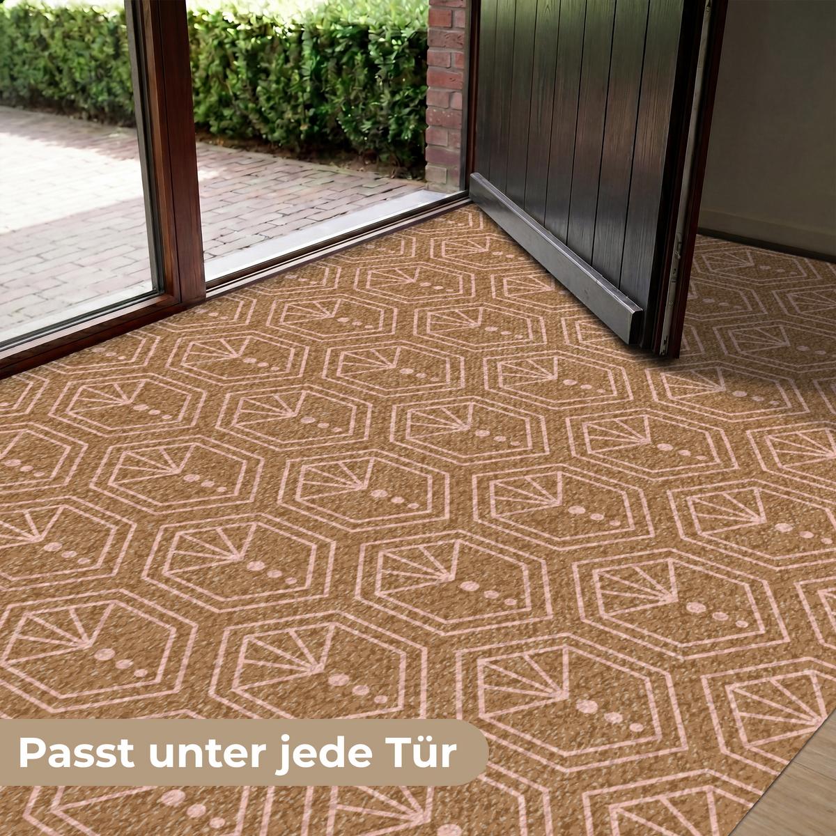 FUSSMATTE Braun - Rosa - Geometrisch - Gemustert Türmatte 180x120 cm - Braun, Kunststoff (180/0.4cm) - MuchoWow