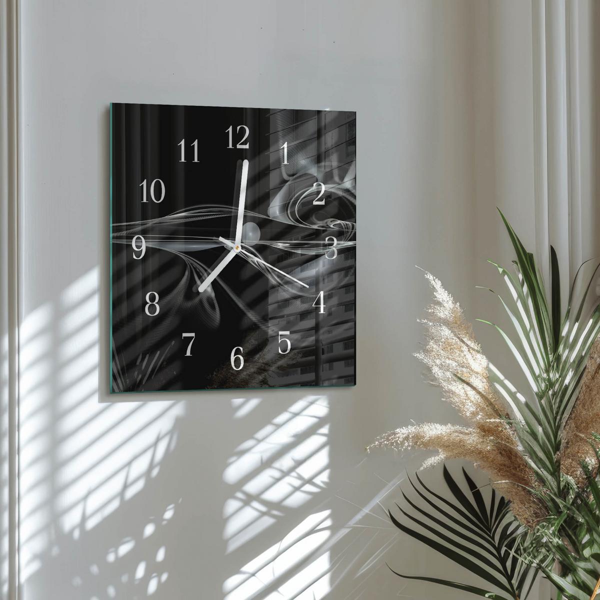 WANDUHR aus Glas 30x30 cm - Abstraktion - Schwarz, Glas (30/30/0.4cm) - TULUP