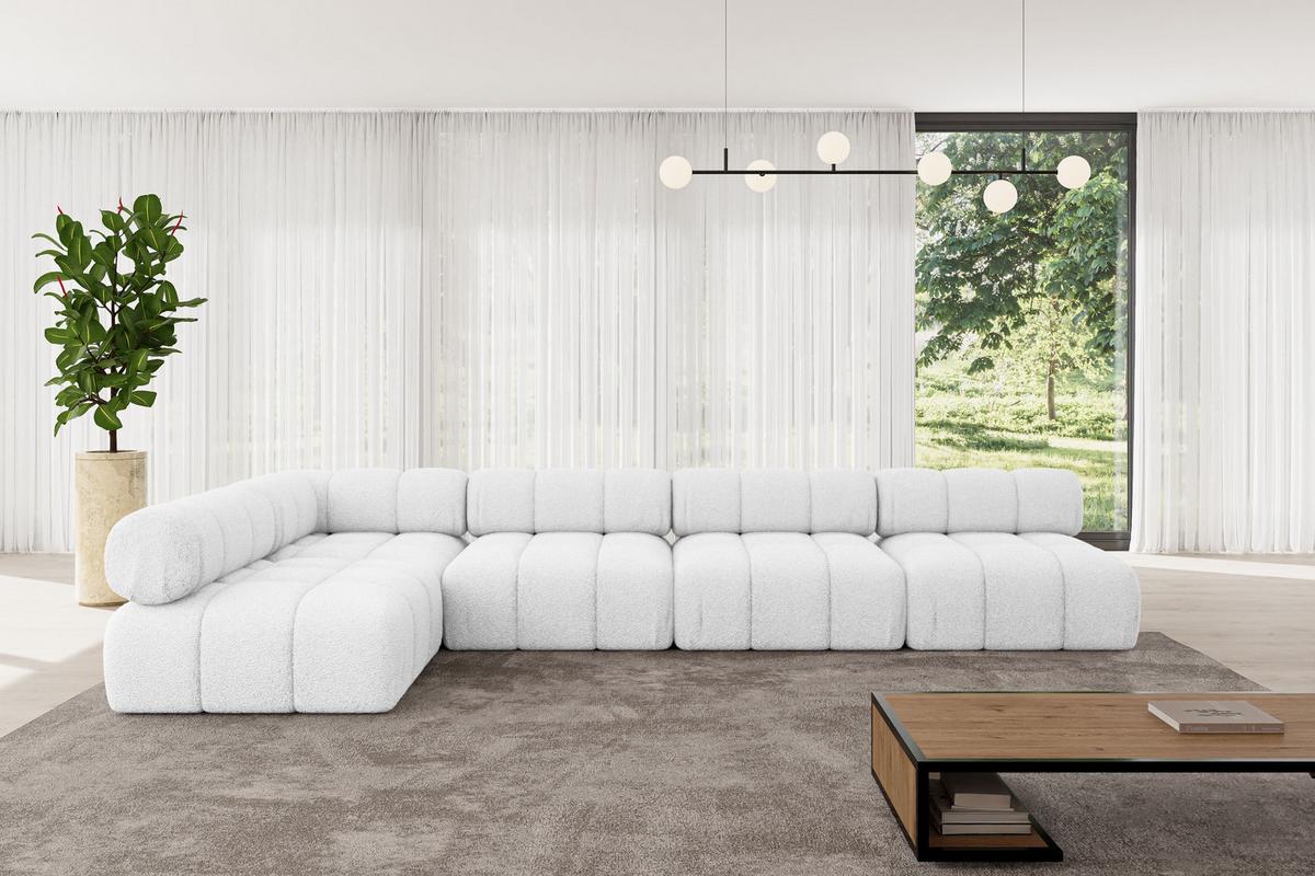 ECKSOFA modulares Sofa Samaro-L3 - 380x190x70 cm Weiß Bouclé - Weiß, Holzwerkstoff/Textil (380/190cm) - ALTDECOR