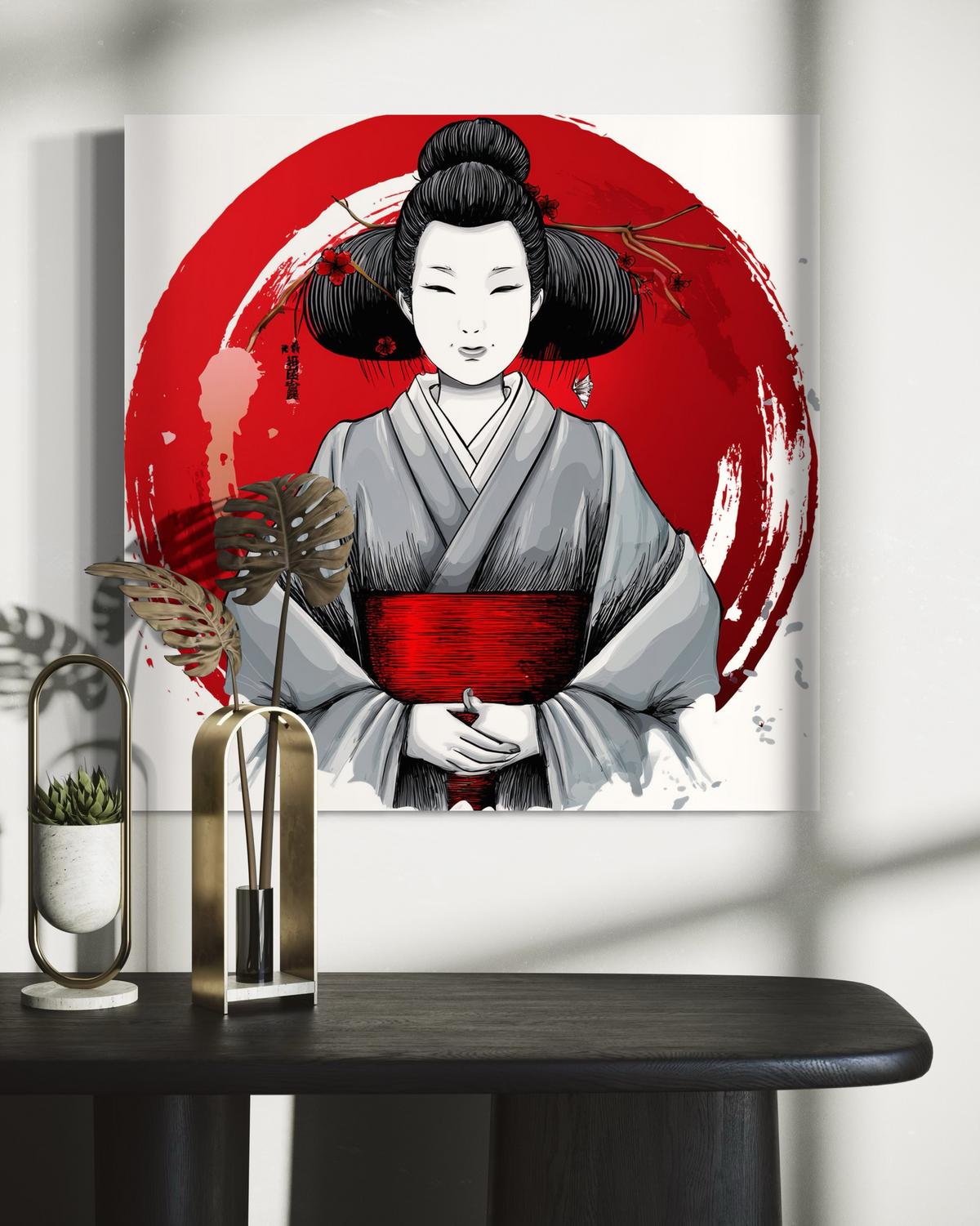 WANDBILD japanische geisha ukiyo e - Rot, Textil (40/40cm) - Feeby