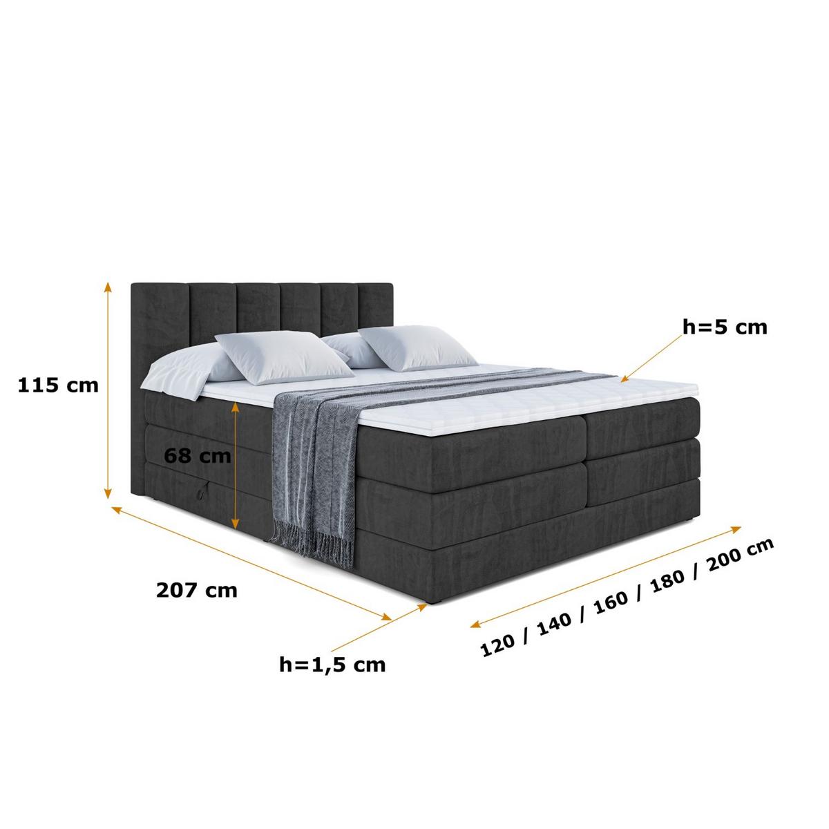 BOXSPRINGBETT BOXI1 KING - 140x200 - H3/H4 - Schwarz - Schwarz, Holzwerkstoff (140/200cm) - ALTDECOR