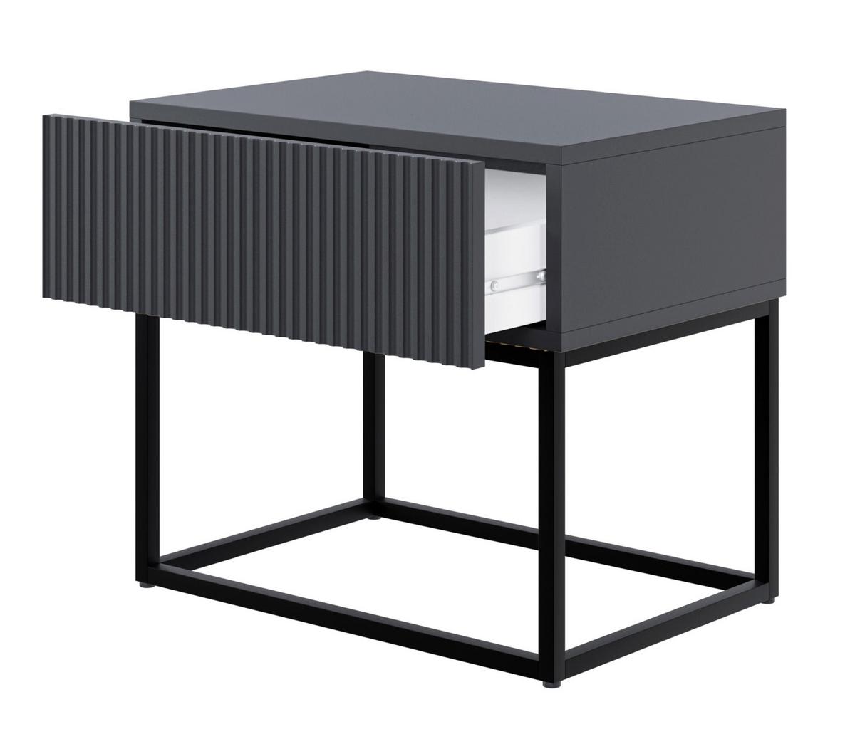 NACHTSCHRANK Veldio Schwarz mit schwarzen Beinen 50 cm - Schwarz, Holzwerkstoff/Metall (50/44/35.6cm) - Selsey