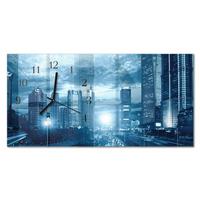 WANDUHR aus Glas 60x30 cm - Stadt bei Nacht - Blau, Glas (60/30/0.4cm) - TULUP