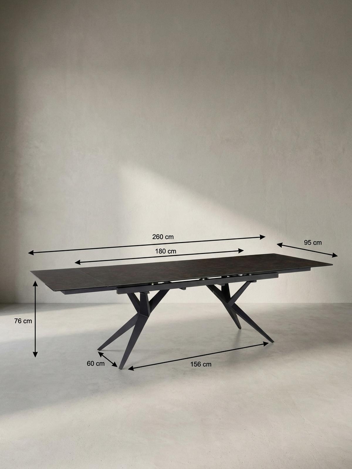 ESSTISCH Ausziehbar Keramik Glas Marmoroptik Groß, Schwarz 180x95x76 cm - Schwarz, Keramik/Metall (95/180/76cm) - KADIMA DESIGN