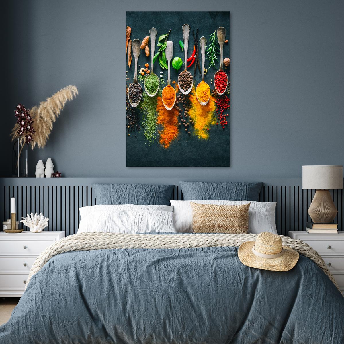POSTER Kräuter - Gewürze - Löffel 80x120 cm - Currygelb, Papier (80/120/0.1cm) - MuchoWow
